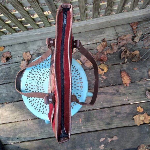 RichRed Suede Encased In Deep Brown Sturdy Tooled CowHide Colorful Woven Patches - Picture 4 of 11